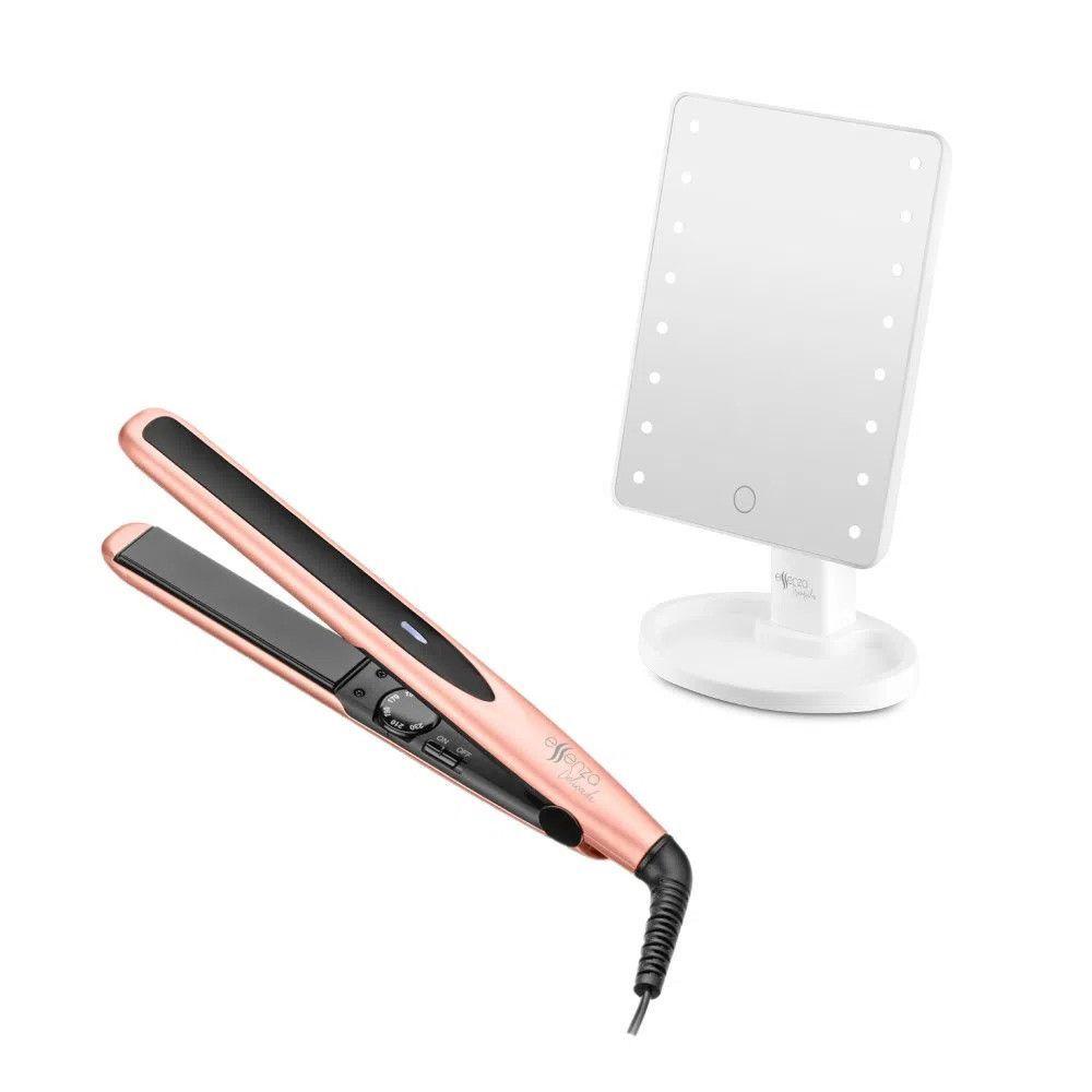 Miniatura Combo Beauty Prancha Modeladora Cerâmica Com Bag Bivolt E Espelho De Mesa Multi Care Hc1740K