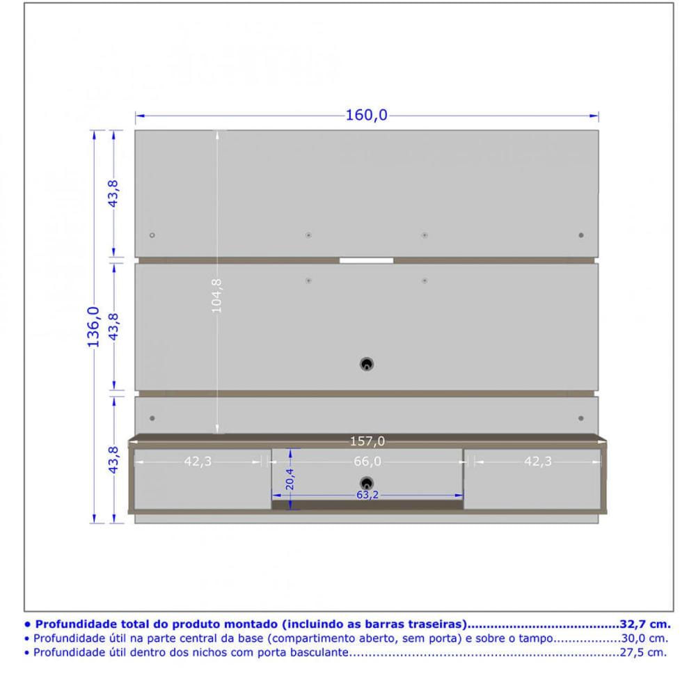 Miniatura Painel para TV até 65 Polegadas 2 Portas Âmbar Móveis Bechara Off White/Cinamomo/Ripado