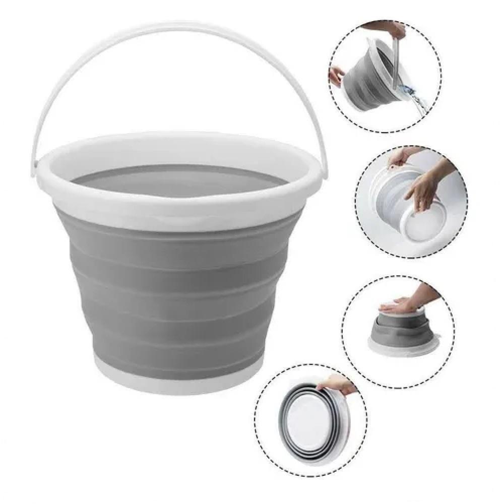 Miniatura Balde Portatil Ecologico Retratil Cozinha Banheiro Lavanderia 10 Litros Alça Plastica Cinza