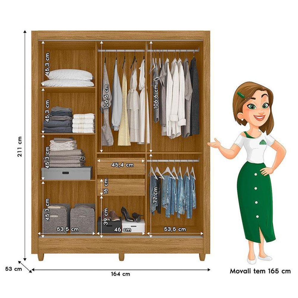 Miniatura Guarda Roupa Casal Bolívia 3 Portas Freijó Off White Com Espelho - Moval