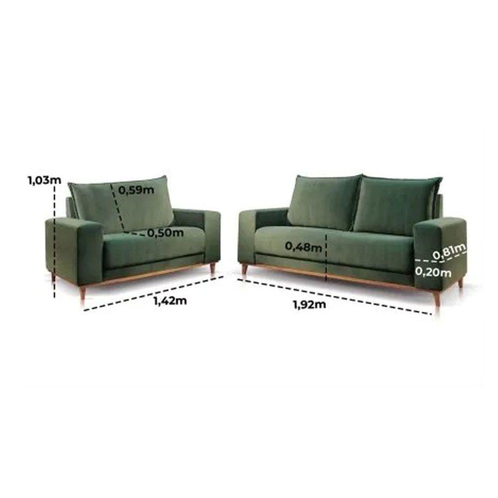 Miniatura Conjunto 2 E 3 Lugares Lyon Luxo Veludo Jc Estofados Verde