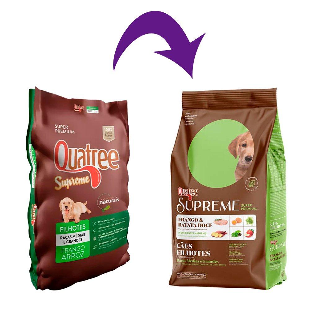 Miniatura Ração Seca Quatree Supreme Frango e Batata Doce Cães Filhotes Raças Médias e Grandes - 15 Kg