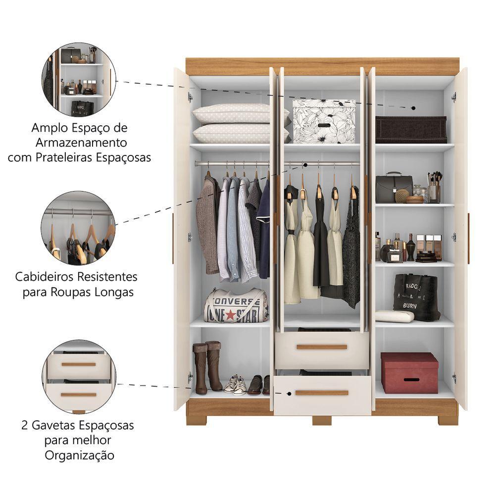 Miniatura Guarda Roupas Casal 6 Portas 2 Gavetas Libano Madeirado / Off White Notável