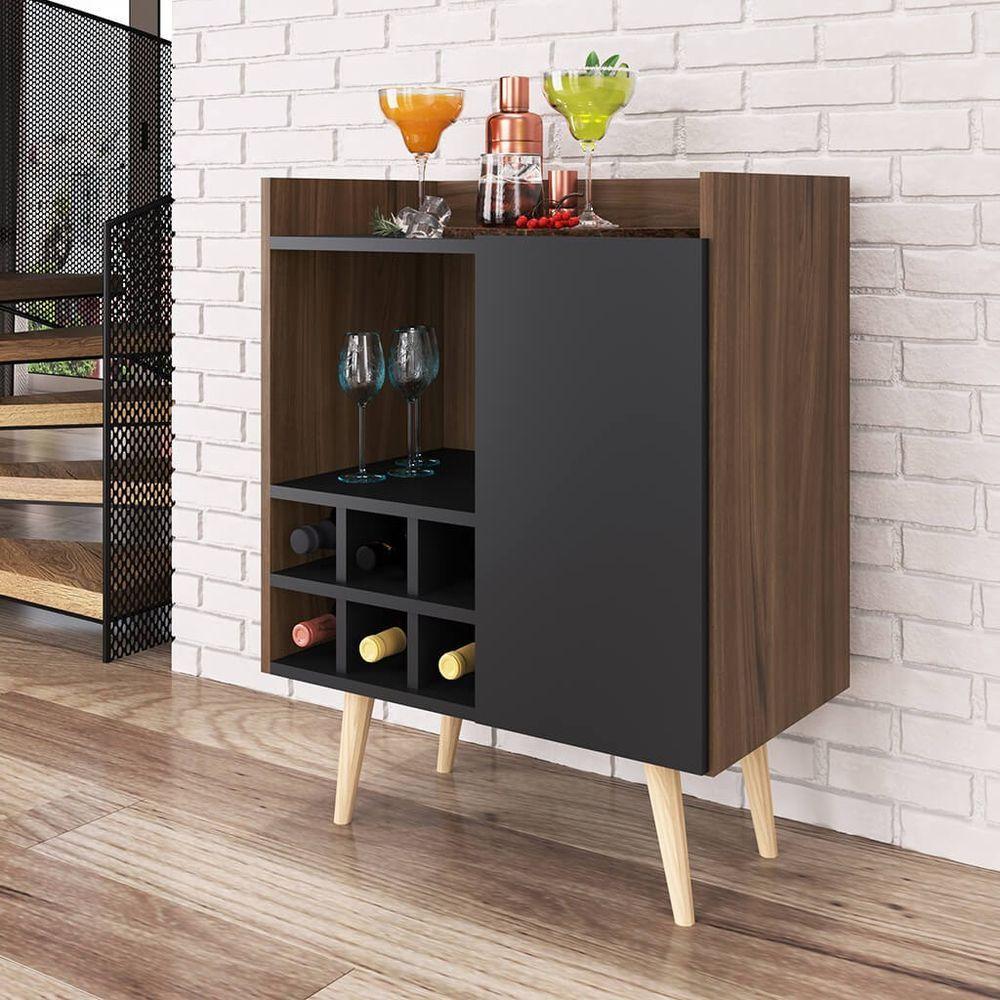 Miniatura Aparador Com Adega Preto E Madeirado