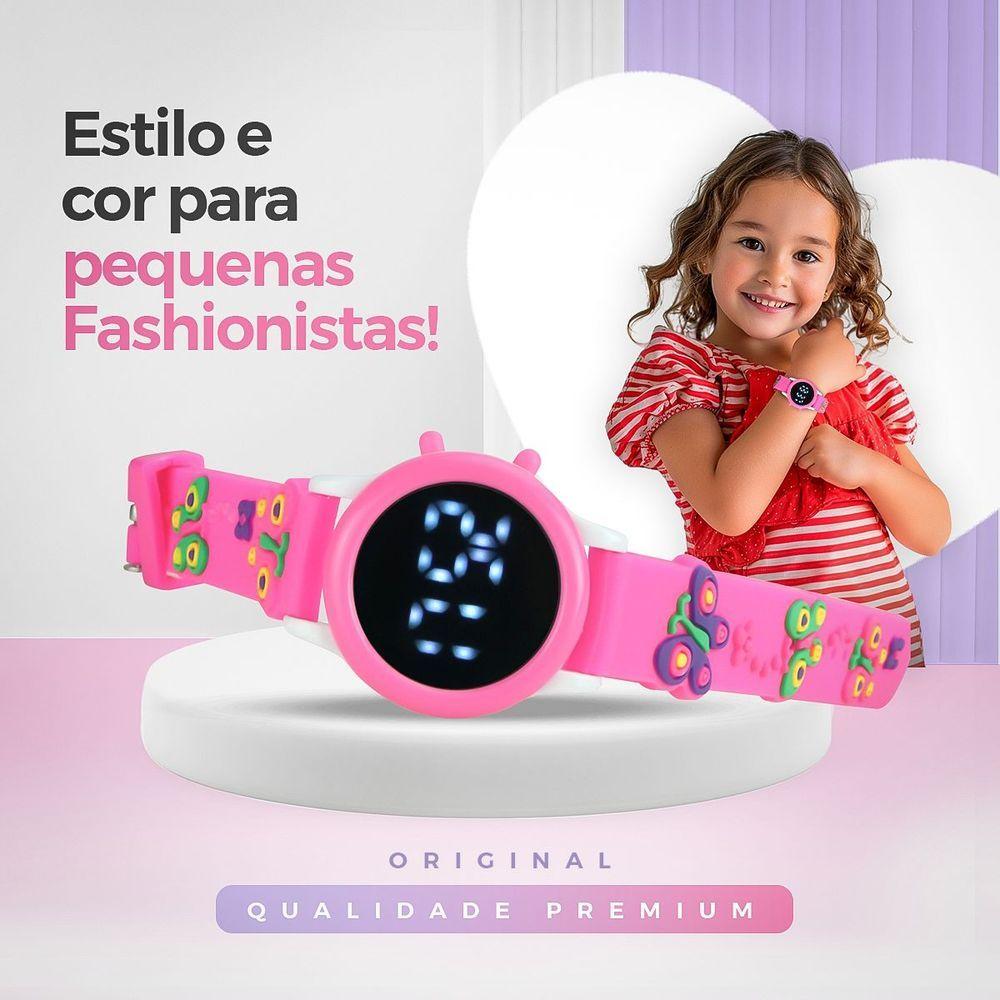 Miniatura Relogio Digital Infantil Menina Rosa + Oculos Sol + Pulseira Pulseira Ajustavel Criança Menina Caixa