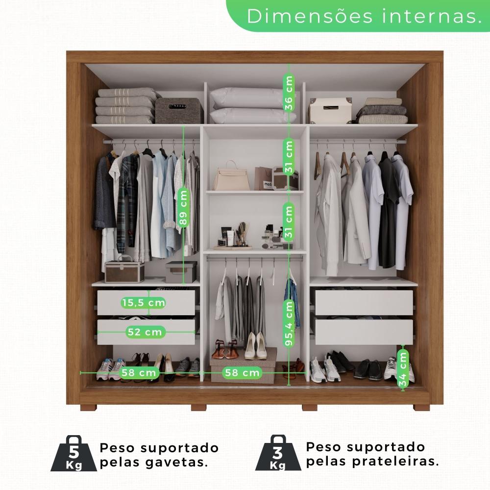 Miniatura Guarda Roupa Casal 3 Portas 4 Gavetas Costa Rica Cinamomo / Off White