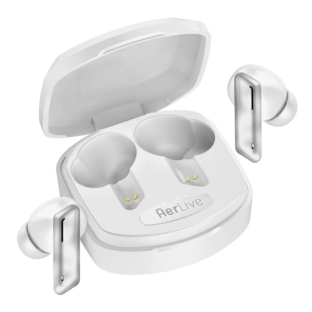 Miniatura Fone de Ouvido sem Fio Geonav TWS AerLive Intra-auricular com Bluetooth Branco e Cinza - AER12