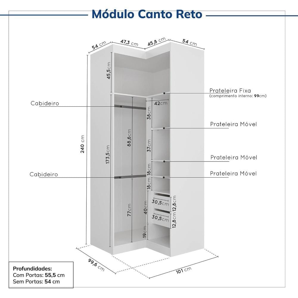 Guarda-roupa Modulado de Canto 10 Portas 6 Peças Hera Cabecasa Madeiramadeira Branco Geada/Cinza