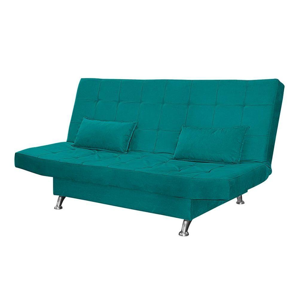 Miniatura Sofá Cama Casal Com Almofadas Califórnia Suede Azul Turquesa