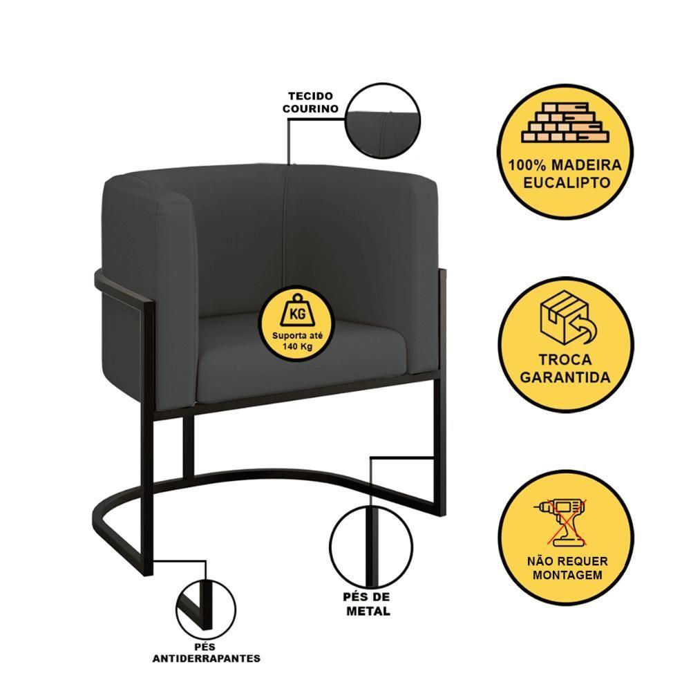 Miniatura Poltrona Corino Decorativa Lua Recepção Base Ferro Black Cinza