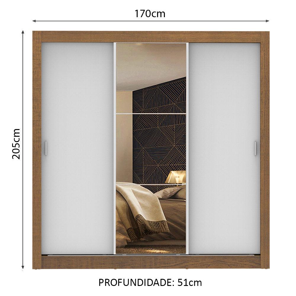 Miniatura Guarda Roupa Casal Madesa Mônaco 3 Portas de Correr com Espelho - Rustic/Branco Rustic/Branco