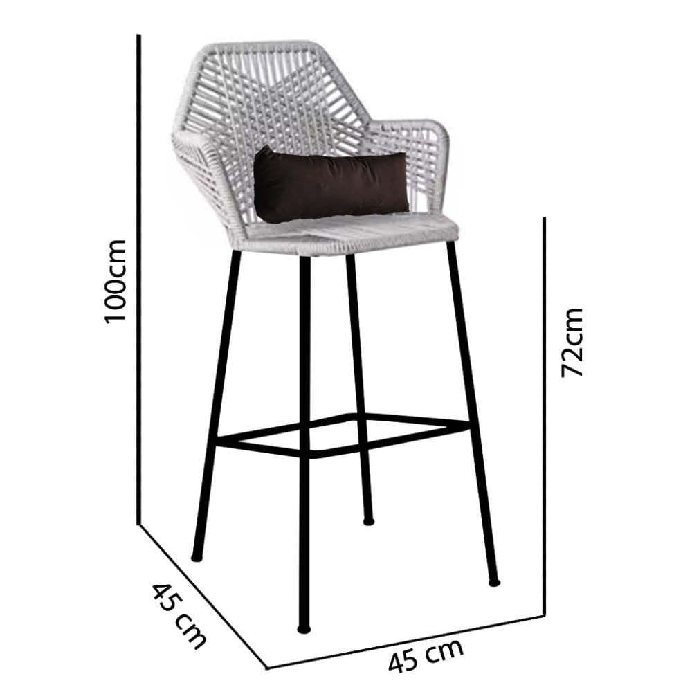 Miniatura Banqueta Alta Sttar Ferro Preto Fibra Cinza Almofada Sintético Marrom