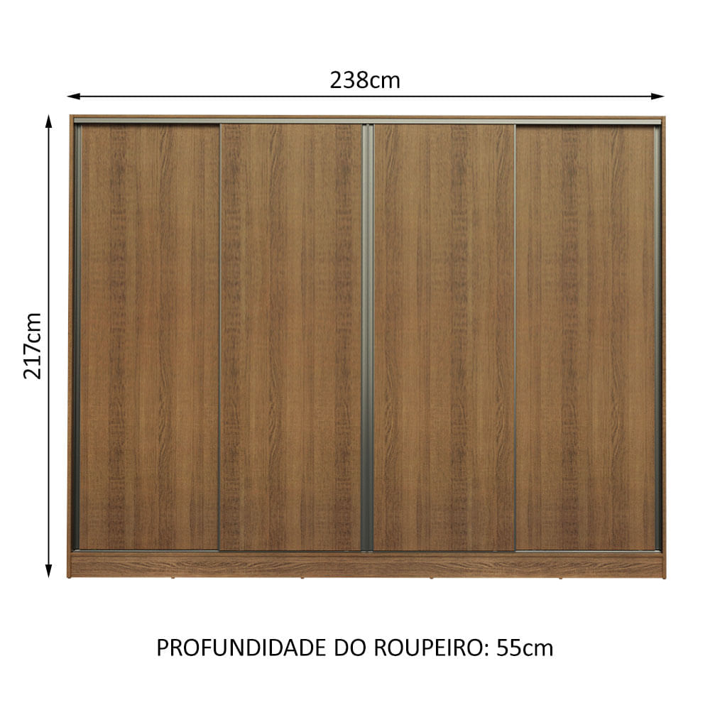 Guarda-Roupa Casal Madesa Apolo 4 Portas de Correr Rustic Cor:Rustic