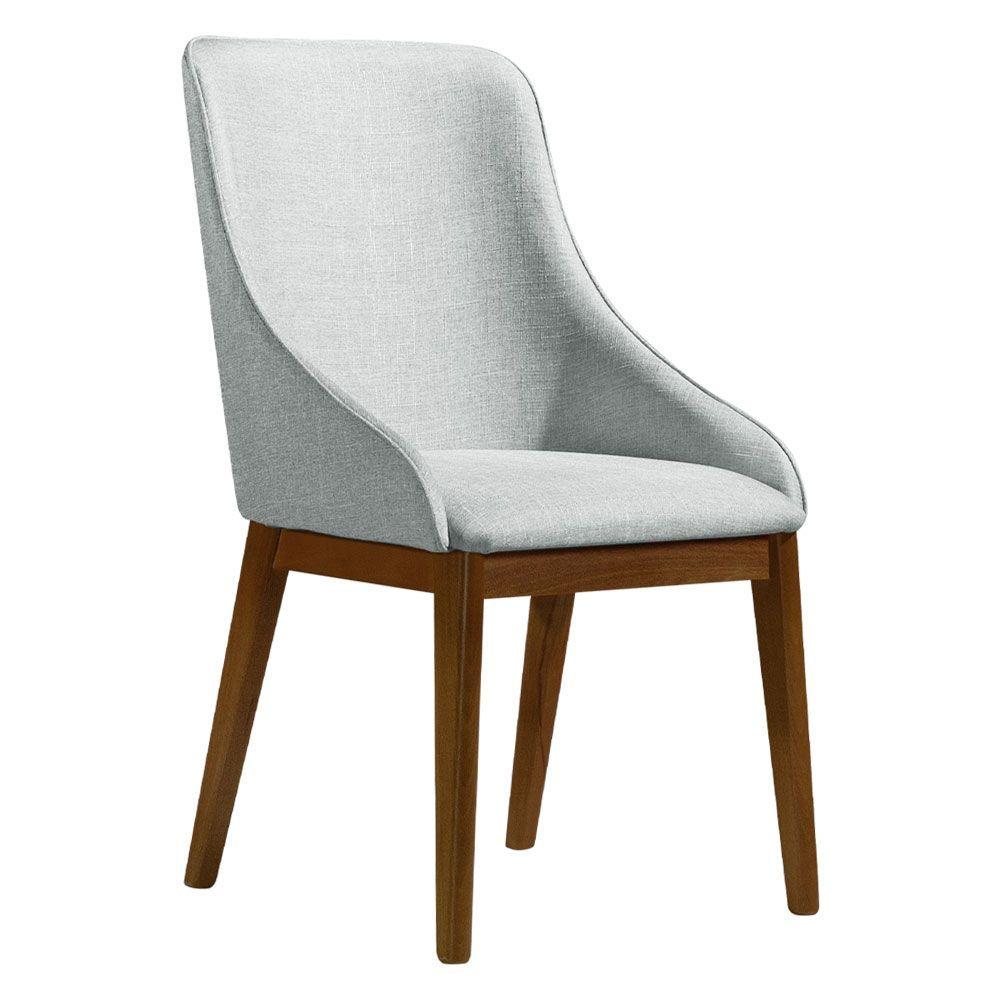 Miniatura Kit 4 Cadeiras De Jantar Elisa Nobre Estofada Liso Linho Cinza Base Madeira Maciça Imbuia
