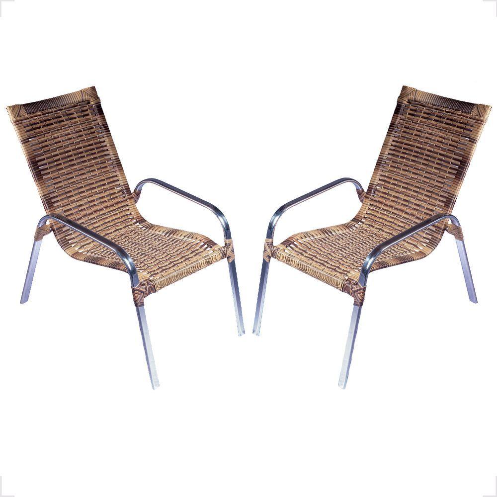 Miniatura Kit 2 Cadeiras De Alumínio Para área Externa Fortaleza Fibra Sintética Artesanal Cor:cappuccino