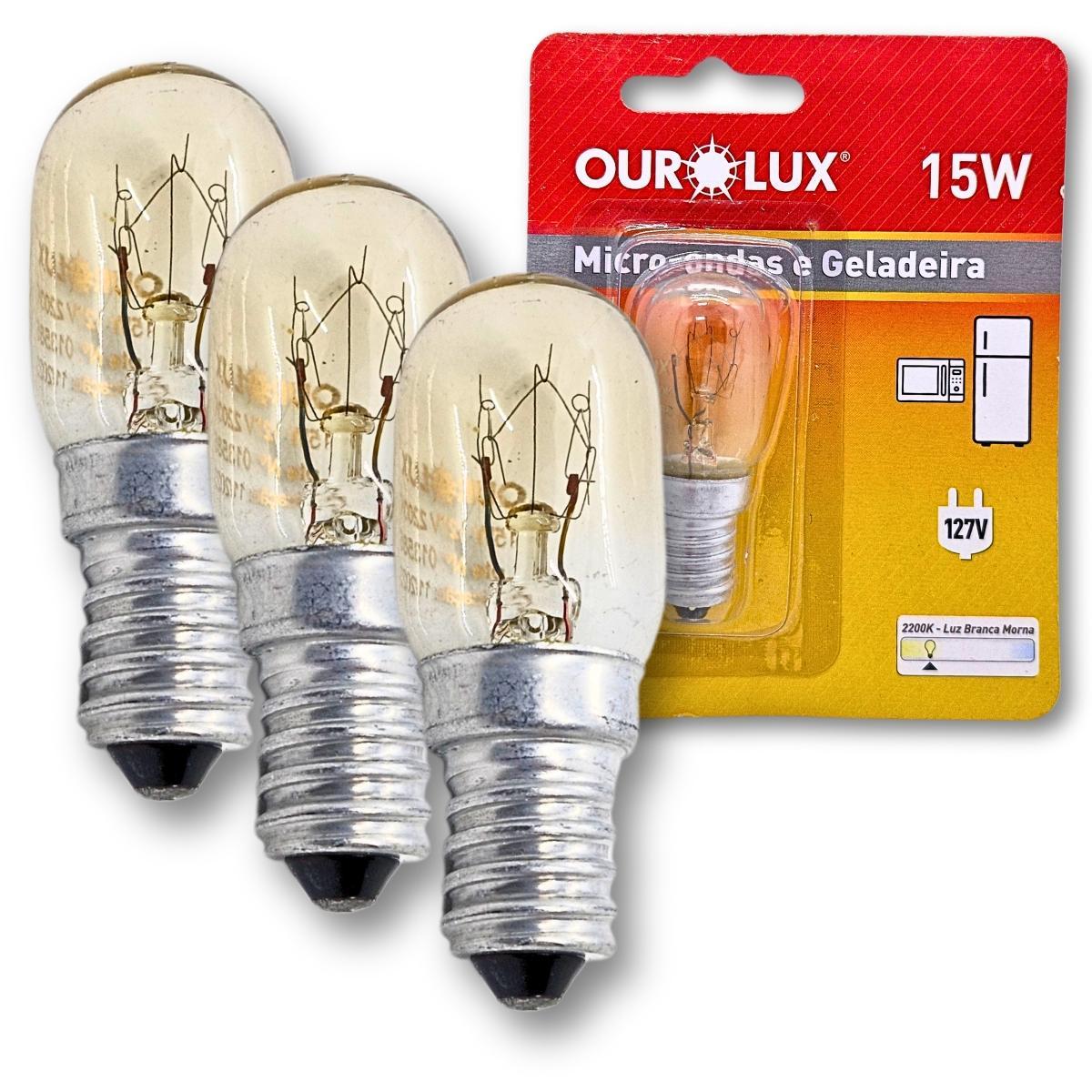 Miniatura Kit 3 Lâmpada Incandescente Micro-Ondas Geladeira Fogão 127V