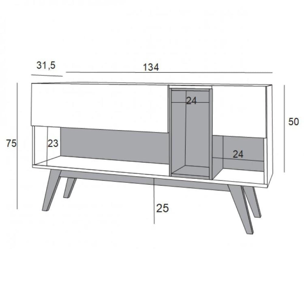 Miniatura Conjunto Rack para TV até 48 Polegadas 2 Portas e Aparador 3 Portas 1 Prateleira Malbec Estilare Branco Madeirado/Off White