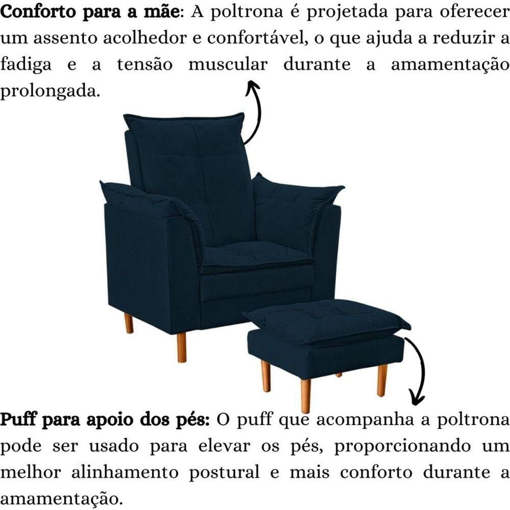 Miniatura Poltrona De Amamentação Com Puff Quarto Bebê Vitória Suede Cor:azul Marinho