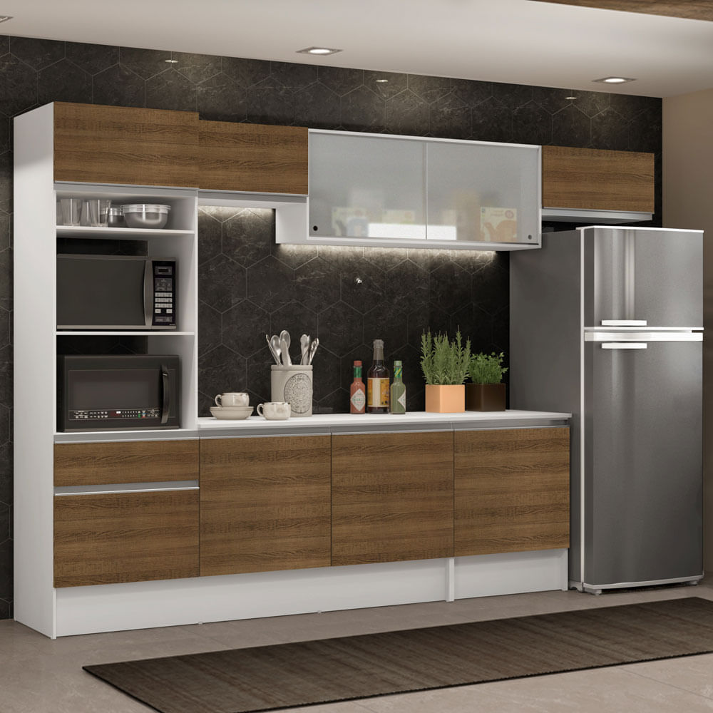 Miniatura Cozinha Completa Madesa Topazio 300001 com Armário, Balcão e Tampo Branco/Rustic Cor:Branco/Rustic