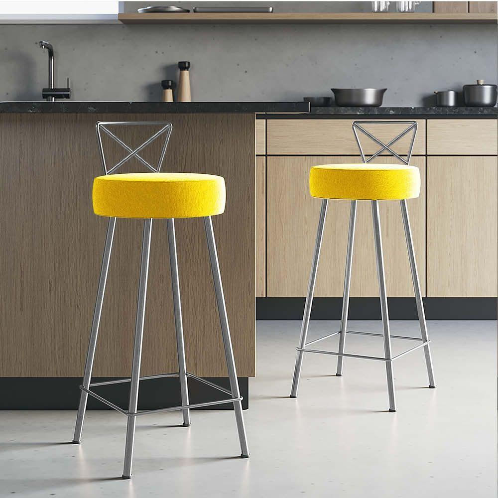 Miniatura Banqueta Alta Com Encosto Tânia Eiffel Cozinha Bar Bistrô Ferro Dourado Sintético Amarelo