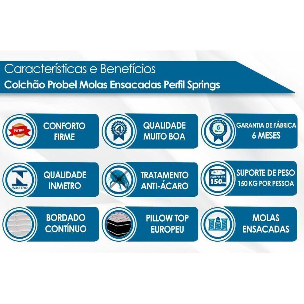 Miniatura Cama Box Queen: Colchão Molas Ensacadas Probel Masterpocket Perfil Springs + Base White(158X198)