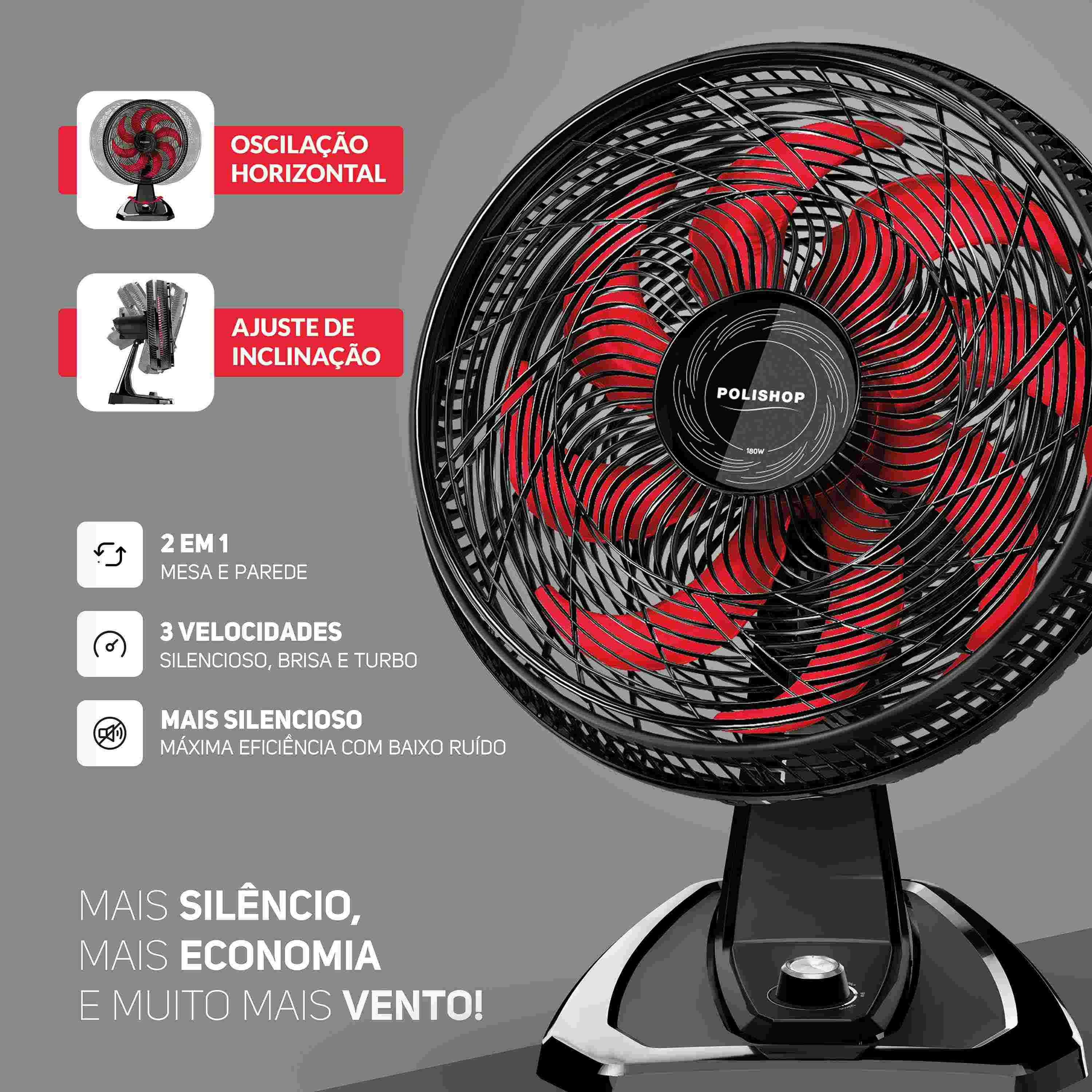 Miniatura Ventilador 2 em 1 de Mesa e Parede Polishop 50cm | 127V