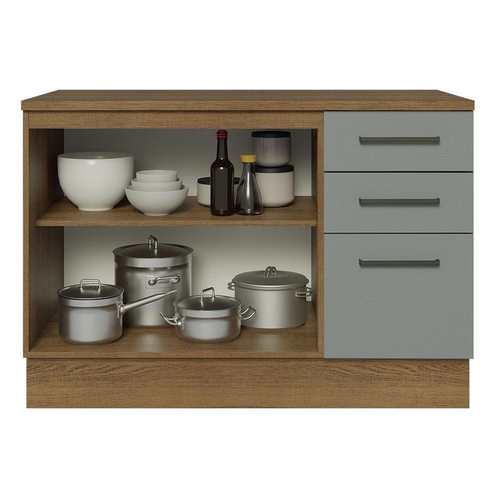 Balcão De Pia Cozinha 2 Portas E 3 Gavetas (com Tampo) Rustic/cinza Agata Madesa Rustic/cinza