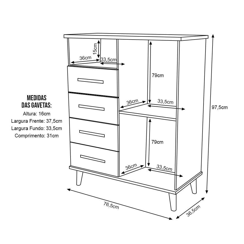 Miniatura Balcão Aparador Multiuso ômega Com 4 Gavetas Freijó