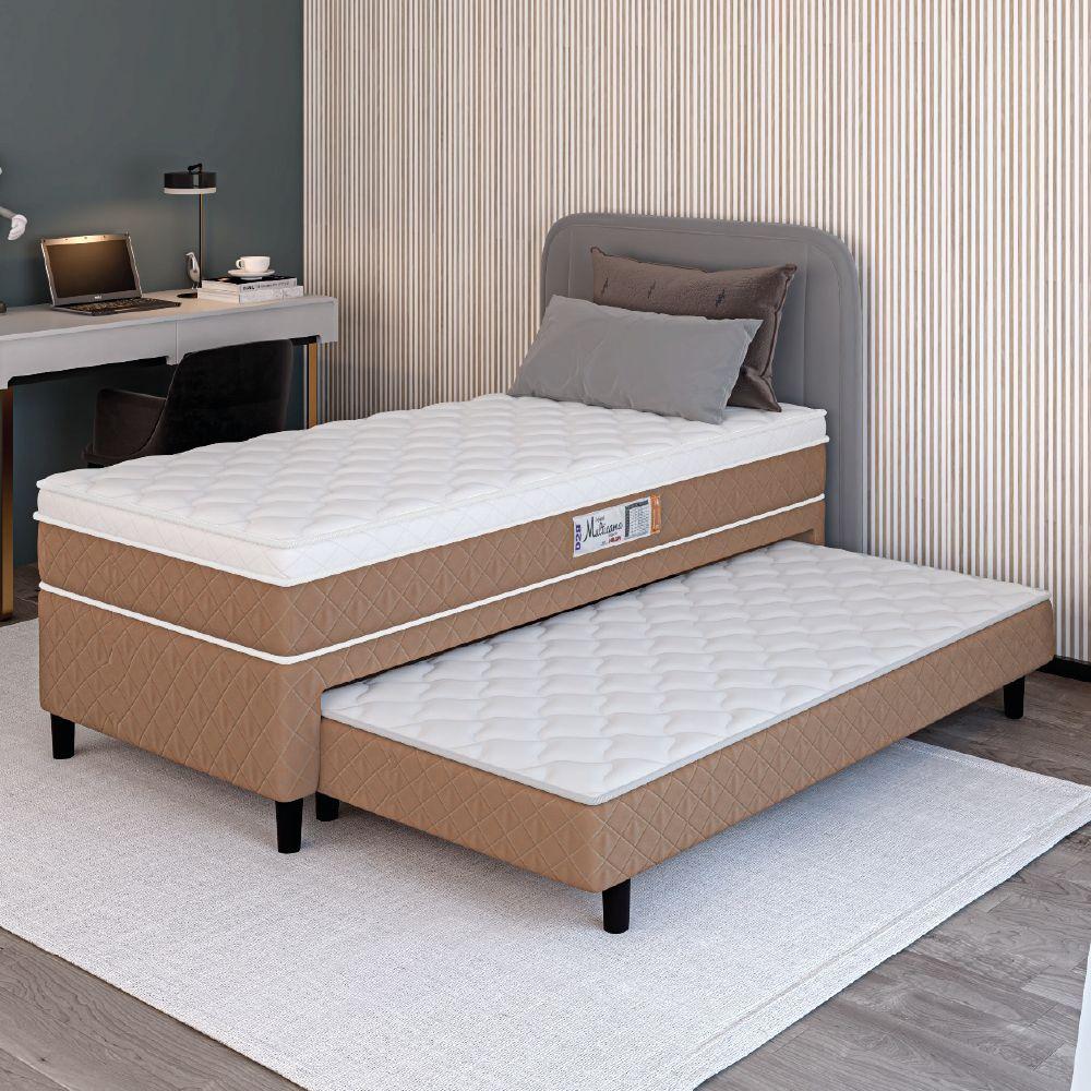 Miniatura Cama Box Solteiro Com Cama Auxiliar Conjugada Espuma D28 Aspen 88x188x53cm Marrom Branco