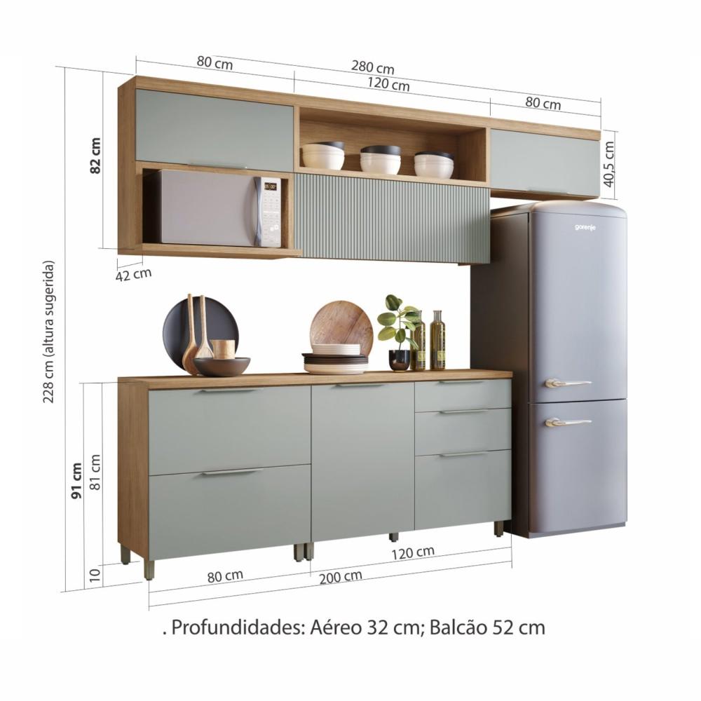 Cozinha 5 Peças 100% MDF Marquesa Nature/Verde