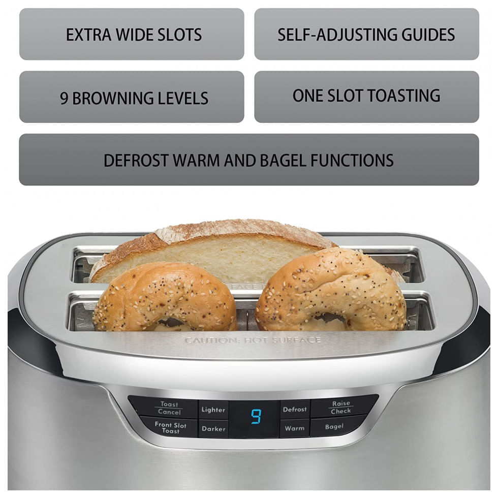 Miniatura Torradeira Elétrica 4 Fatias com 9 Níveis de Tostagem em Aço Inoxidável e Painel Digital, 110V 1500W, Kenmore, Prata