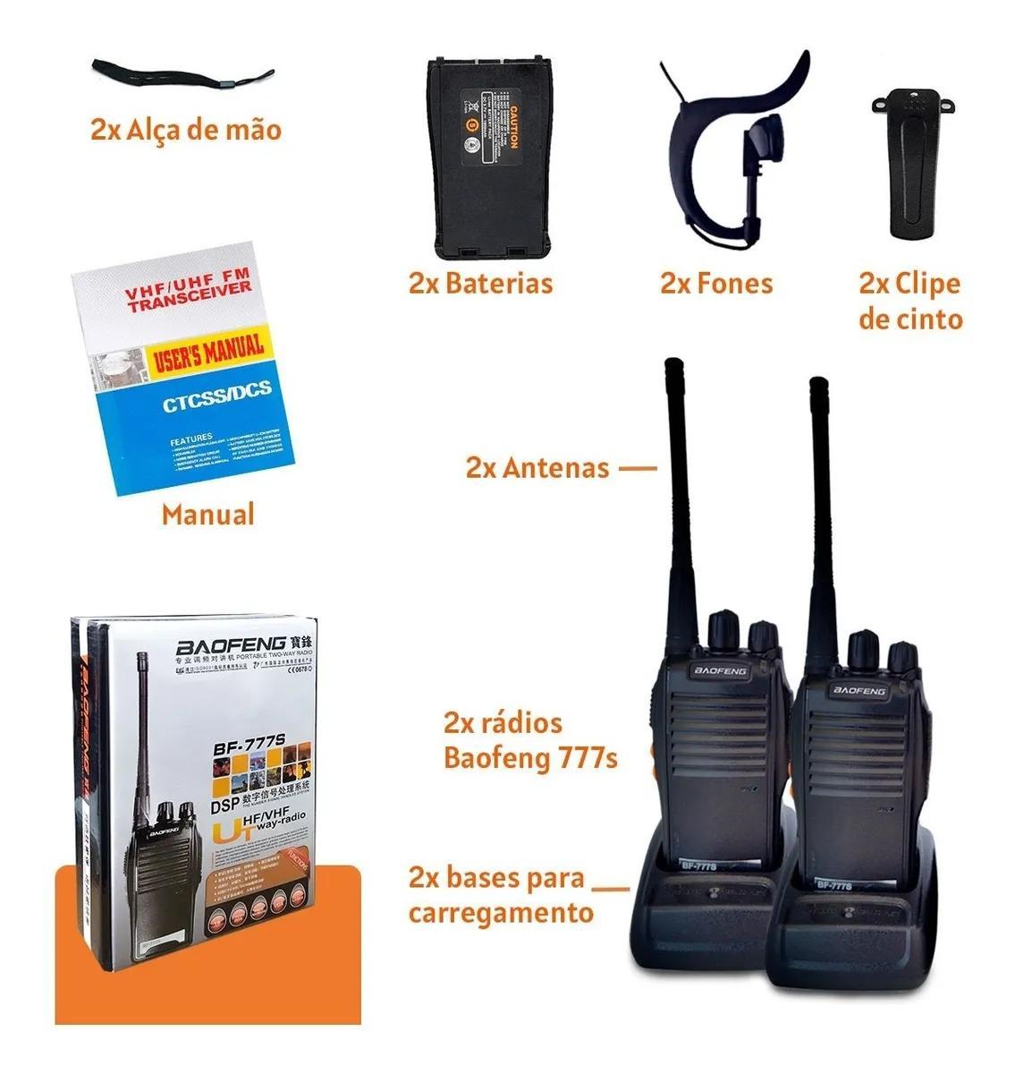 Miniatura Kit 2 Radio Walk Talk Comunicador 16 Ch 12Km Baofeng 777S Ht