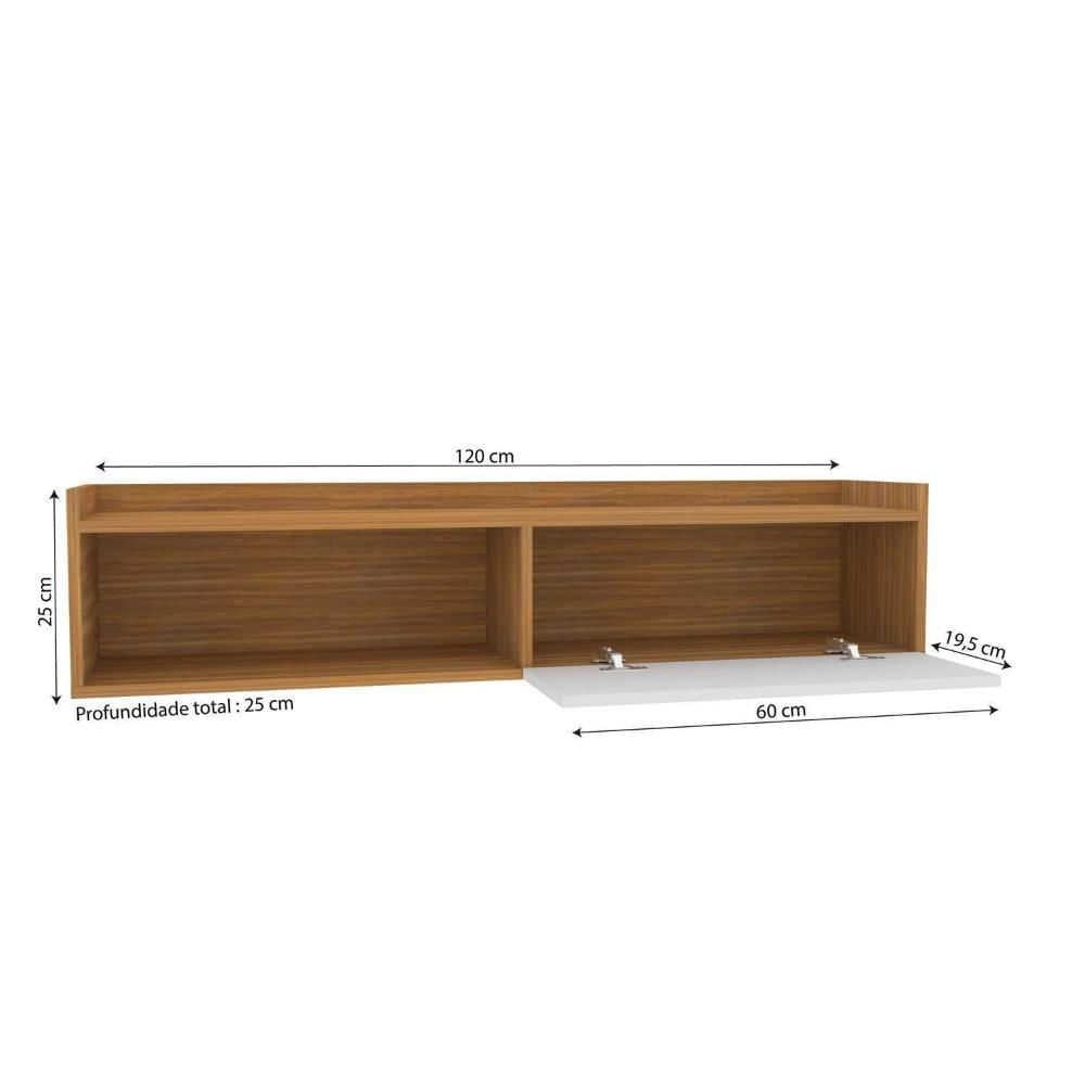 Miniatura Rack Suspenso para Tv até 50 Pol. com 1 Porta e 1 Nicho Atena Freijó Com Branco