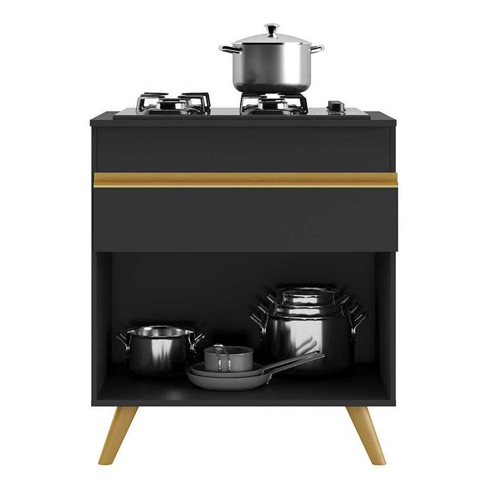 Miniatura Balcão De Cozinha Para Cooktop 70 Cm Veneza Gb 1 Porta 1 Gaveta Preto