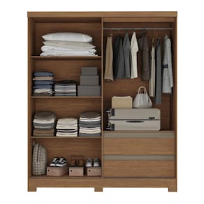 Guarda-Roupa Casal 1 Porta Correr Atualle Condor 3D Flex com Reflecta Acácia