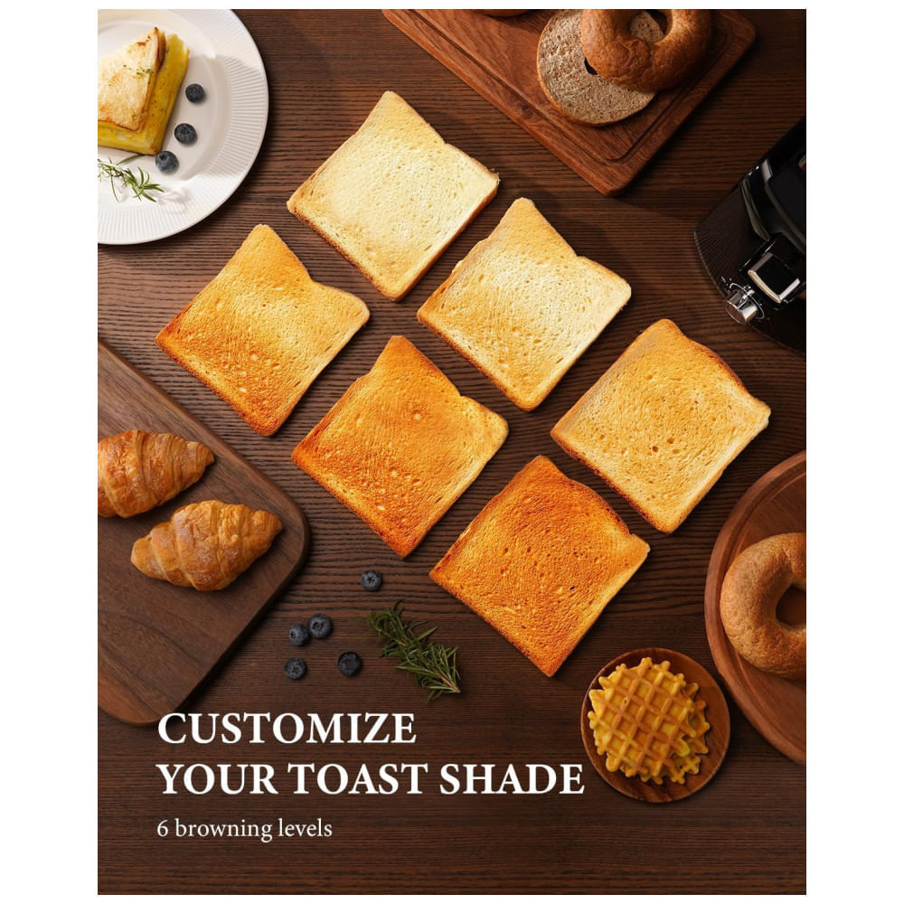 Miniatura Torradeira Elétrica 2 Fatias com Grade para Reaquecimento, 6 Configurações de Tostagem e Bandeja de Migalhas Re...