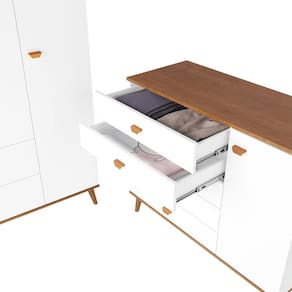 Miniatura Guarda-Roupa Bartira Ternura com 3 Portas, 2 Gavetas + Cômoda Bartira Ternura com 5 Gavetas e 1 Porta Branco Wood