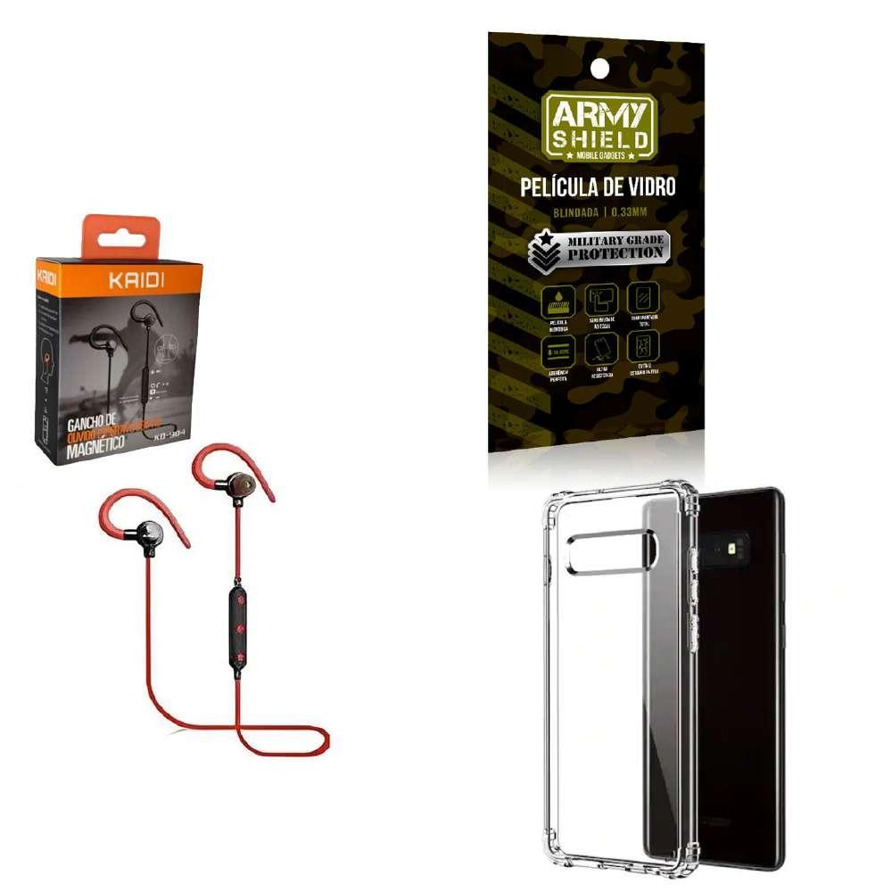 Miniatura Kit Capa Samsung S10 Fone Bluetooth E Película De Vidro 3D