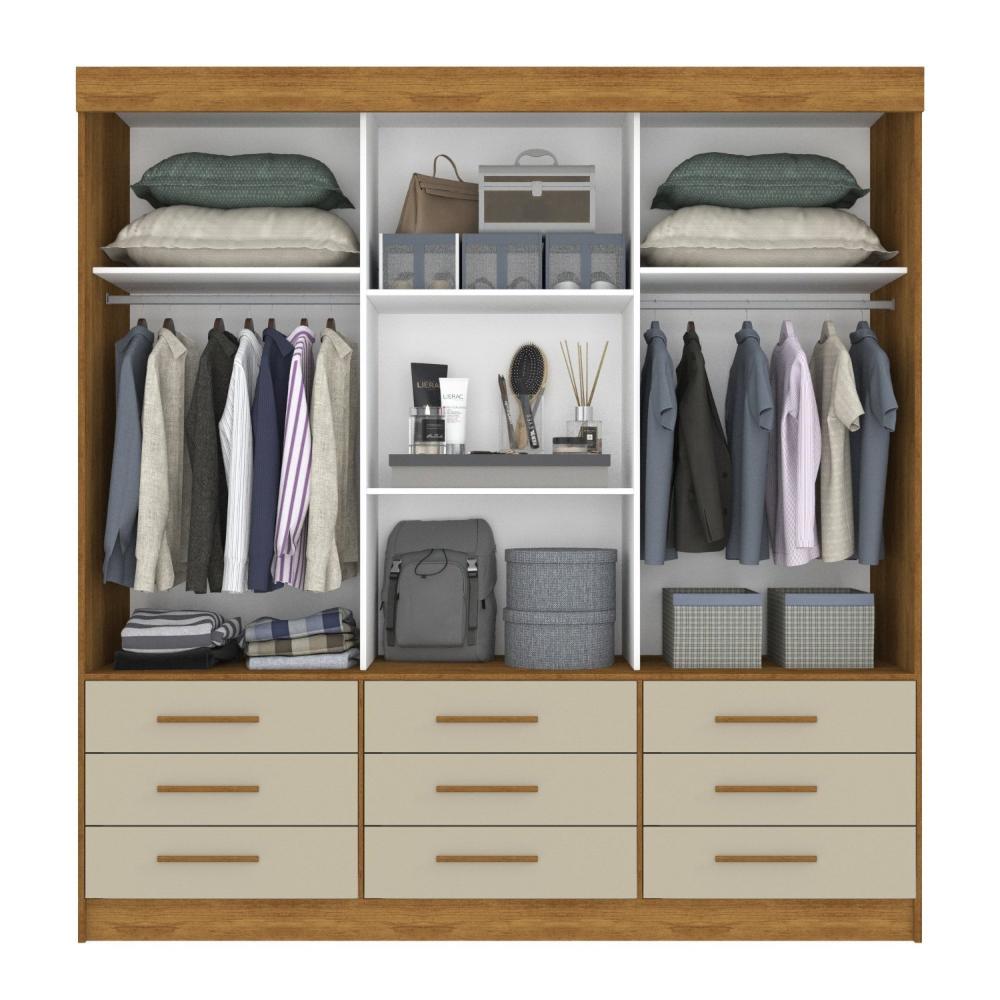 Miniatura Guarda Roupa Casal 3 Portas 9 Gavetas Luana Sallêto Móveis Cinamomo/Off White