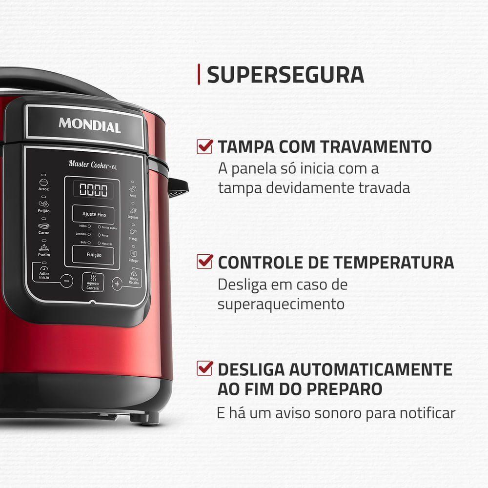 Miniatura Panela de Pressão Elétrica Digital 6L Mondial Vermelho/Inox PE-60-6L-RI 127V/60HZ