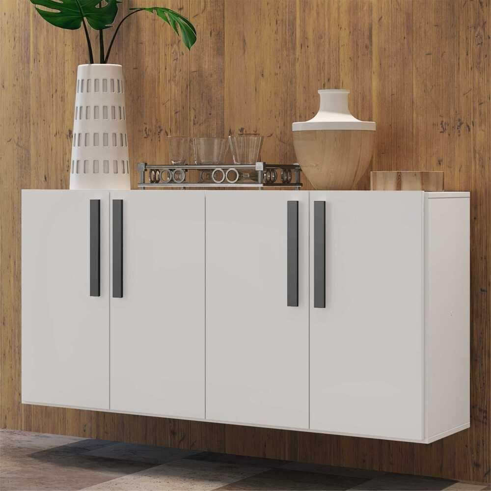 Miniatura Aparador Buffet 4 Portas Suspenso Viena Branco/preto