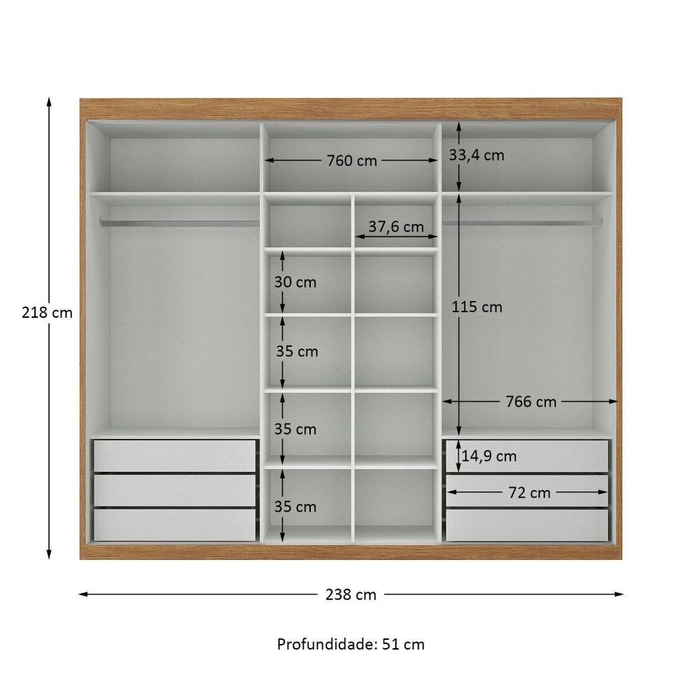 Miniatura Guarda-Roupa Casal 3 Portas de Correr e 6 Gavetas Spazio Cinamomo/ Off White