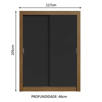 Miniatura Guarda-Roupa Solteiro Madesa Denver 2 Portas de Correr Rustic/Preto Cor:Rustic/Preto