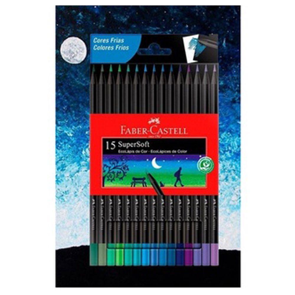 Miniatura Lápis De Cor Faber Castell Supersoft Cores Frias 15 Cores