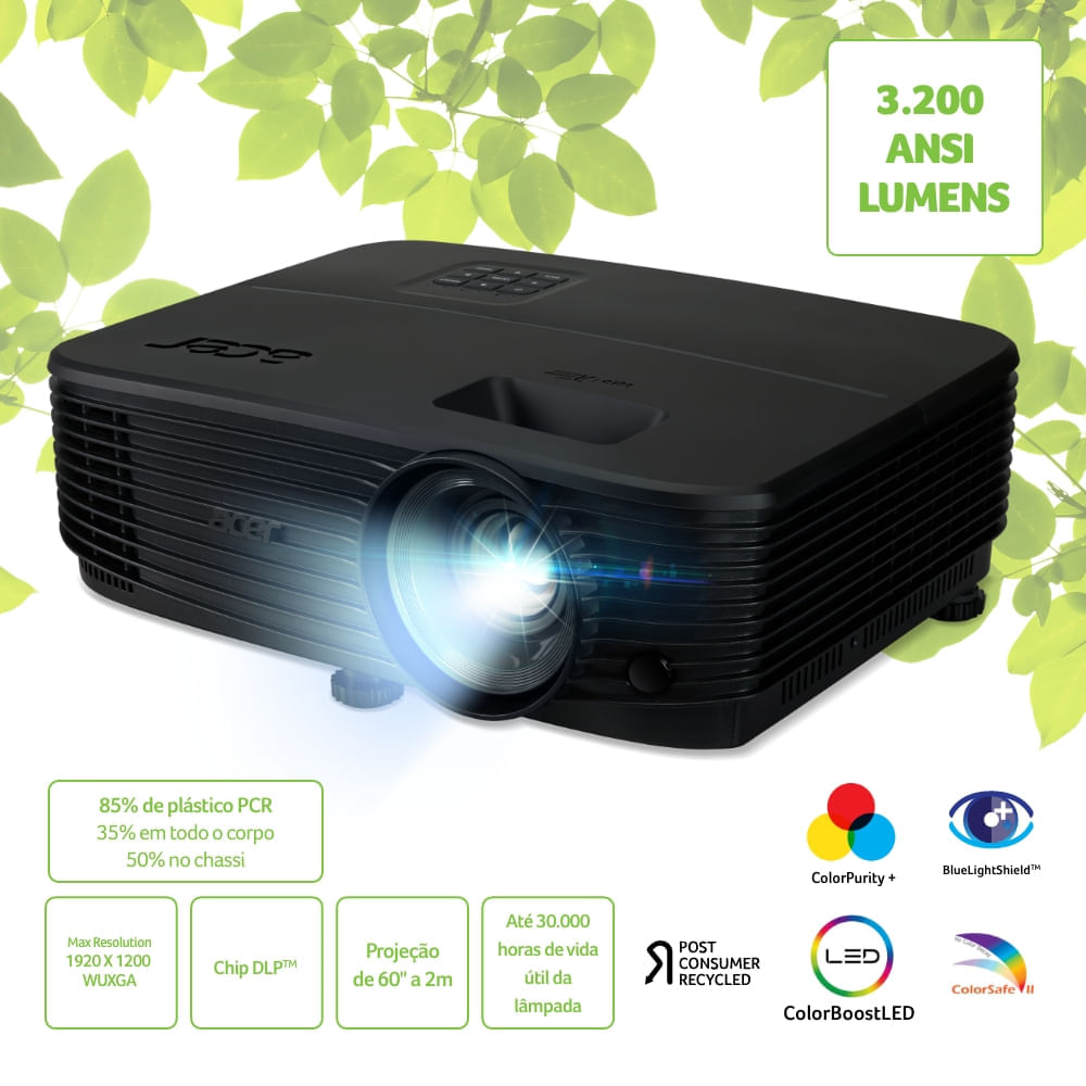 Projetor Acer Vero WUXGA 3200 ANSI Lumens Projetor Acer Vero PD2327W DLP WUXGA 1080p 1920x1200 3.200 ANSI Lumens