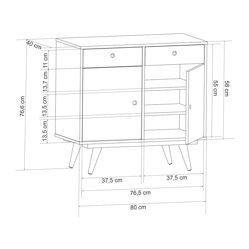 Balcão Buffet 2 Gavetas E 2 Portas Retrô 90 Olivar - Cor: Branco