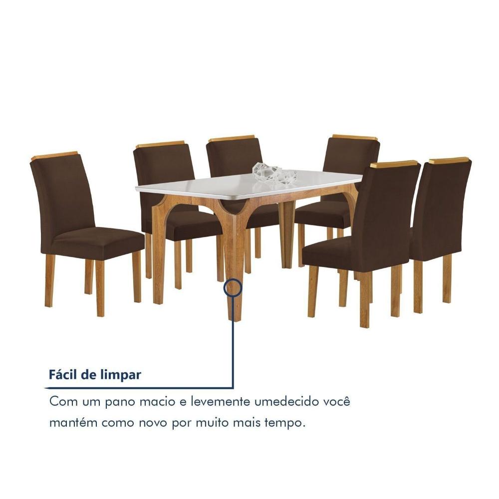 Conjunto Mesa Melina 170cmx90cm com 6 Cadeiras Luisa Tampo Smart Plus com Vidro Cinamomo/Off White/Marrom
