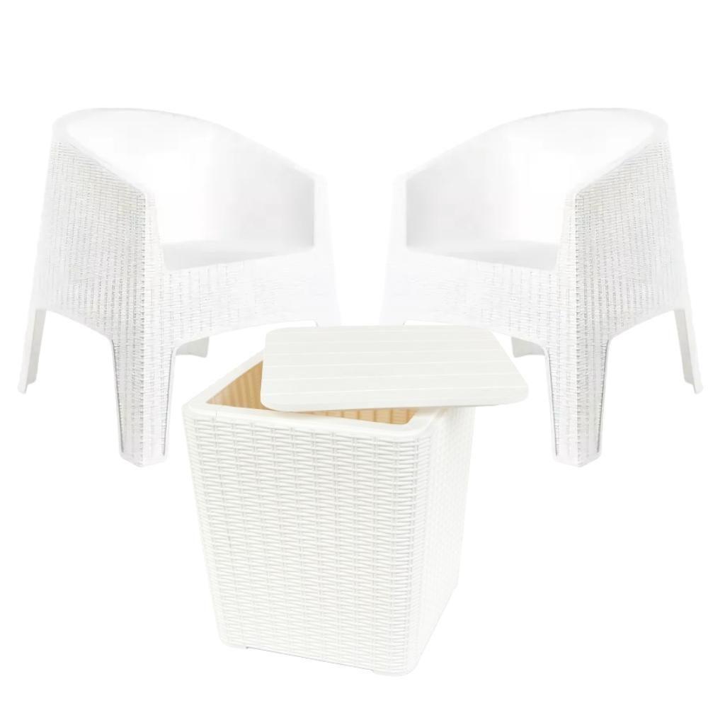 Miniatura Conjunto 2 Poltronas Rattan Ibiza + Mesa Capri Branca