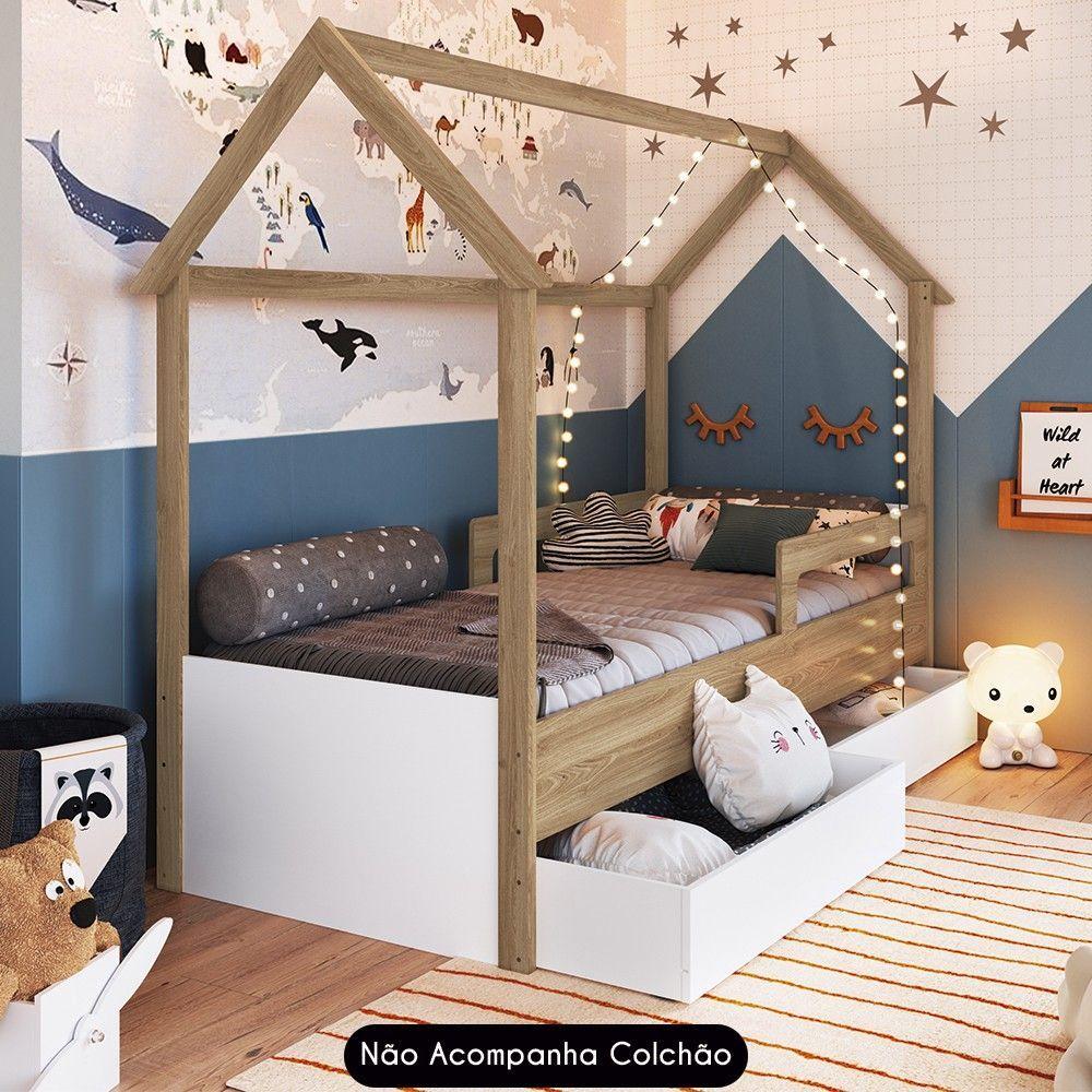 Cama Infantil Casinha Com 2 Gavetas Infix C06 Branco/aveiro - Mpozenato