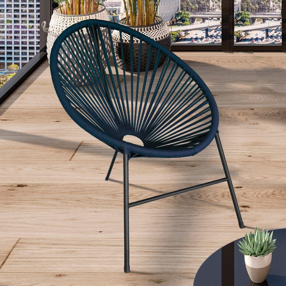 Miniatura Cadeira Acapulco Em Aço Carbono E Corda Náutica Azul